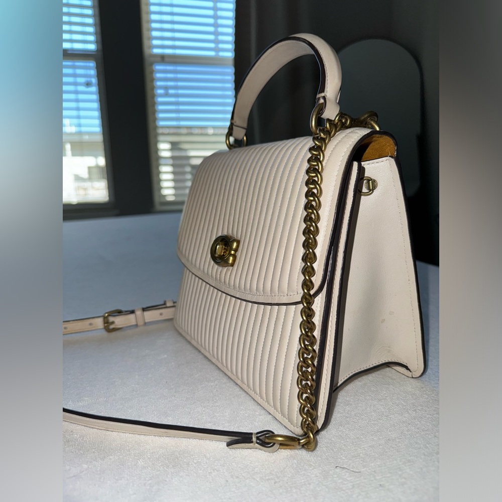 Coach Parker Top Handle Leather Bag with Quilting - Ivory/Cream